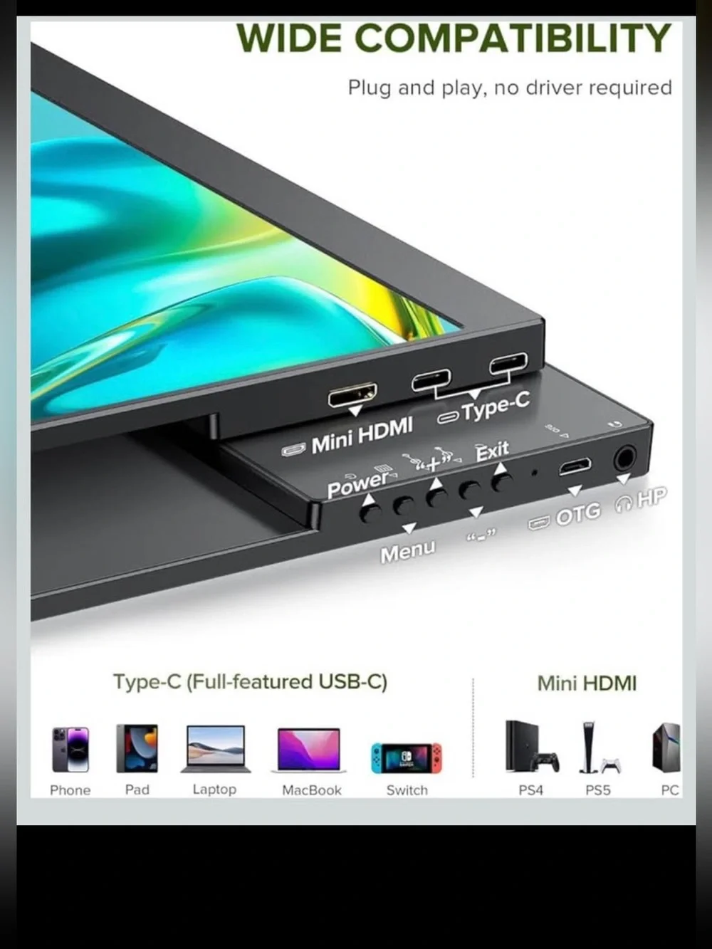 14 Inch Portable Monitor (Great for on the go or Gaming!) - Cables included!